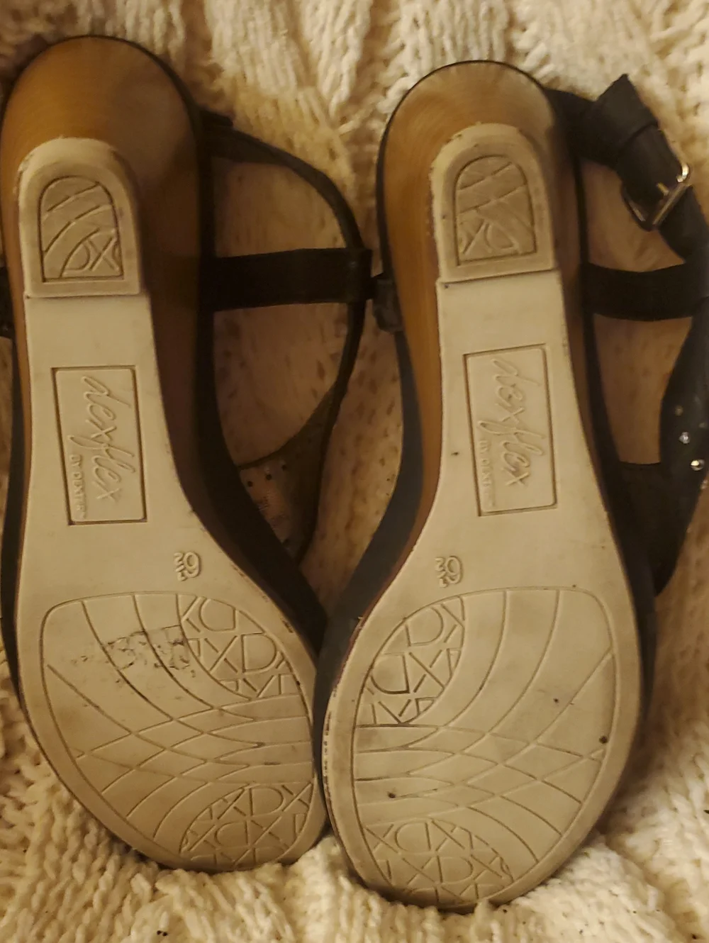 dexflex comfort Black Wedge Sandals with Stud Accents